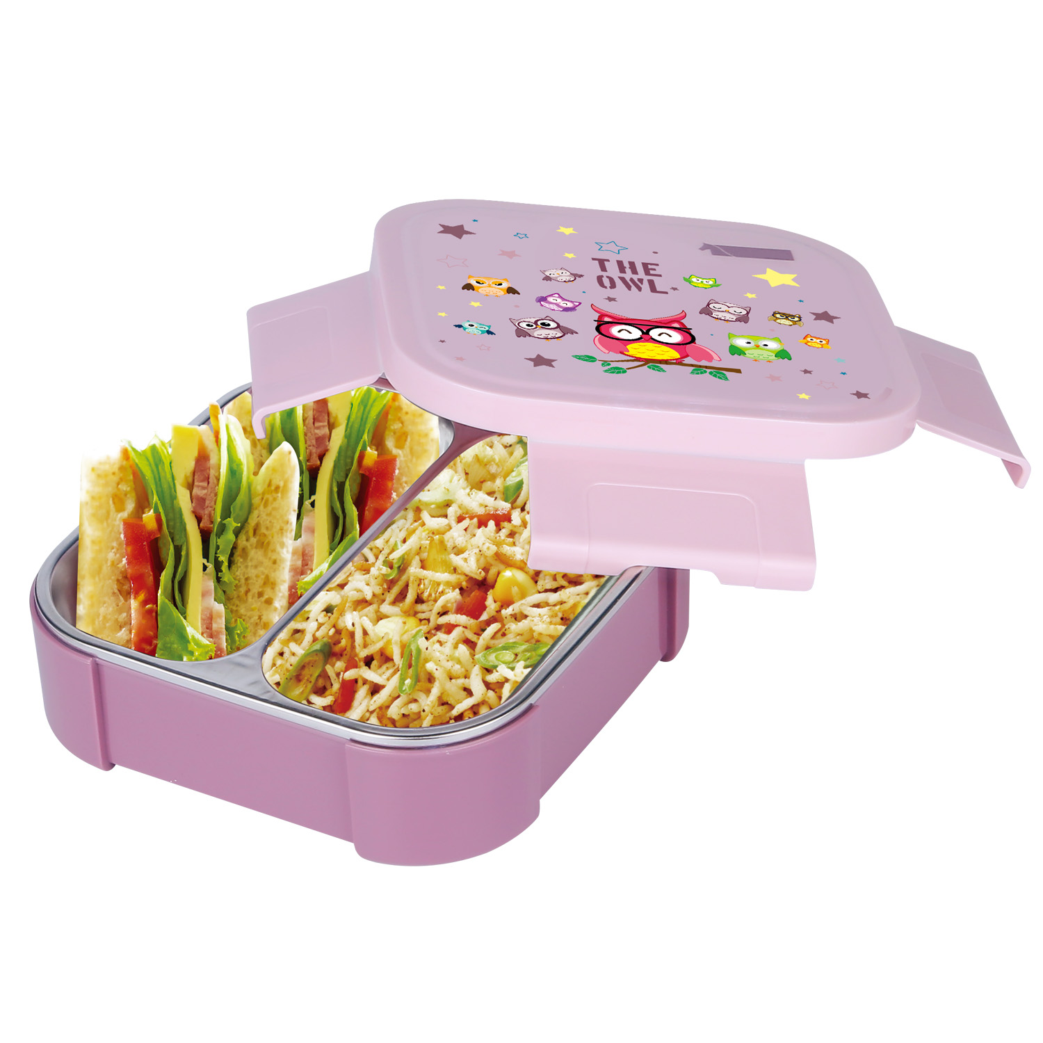 Ready To Go 2compartment Leakproof Stainless steel plastic square tiffin bento lunch box with buckles